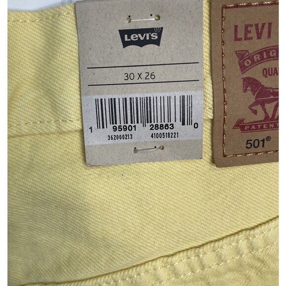 New Levis 501 Original Cropped 100% Cotton Jeans Yellow Button Fly 30 - Picture 4 of 5